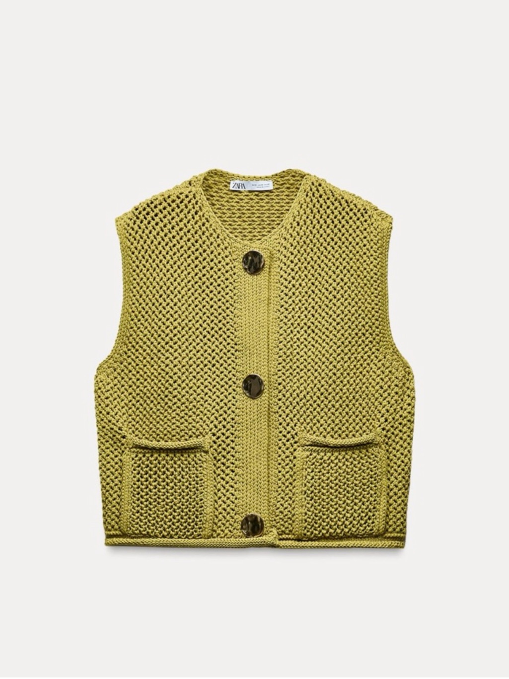Zara Knit Open-Weave Button Vest